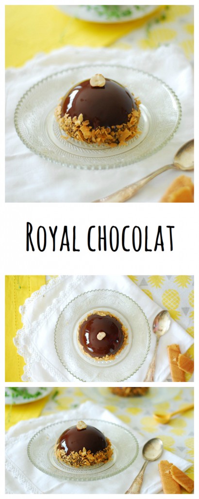 Un royal chocolat en dôme, une dacquoise noisette, un croustillant praliné, une mousse au choclat et un sublime glaçage miroir pour épater ses invités! 