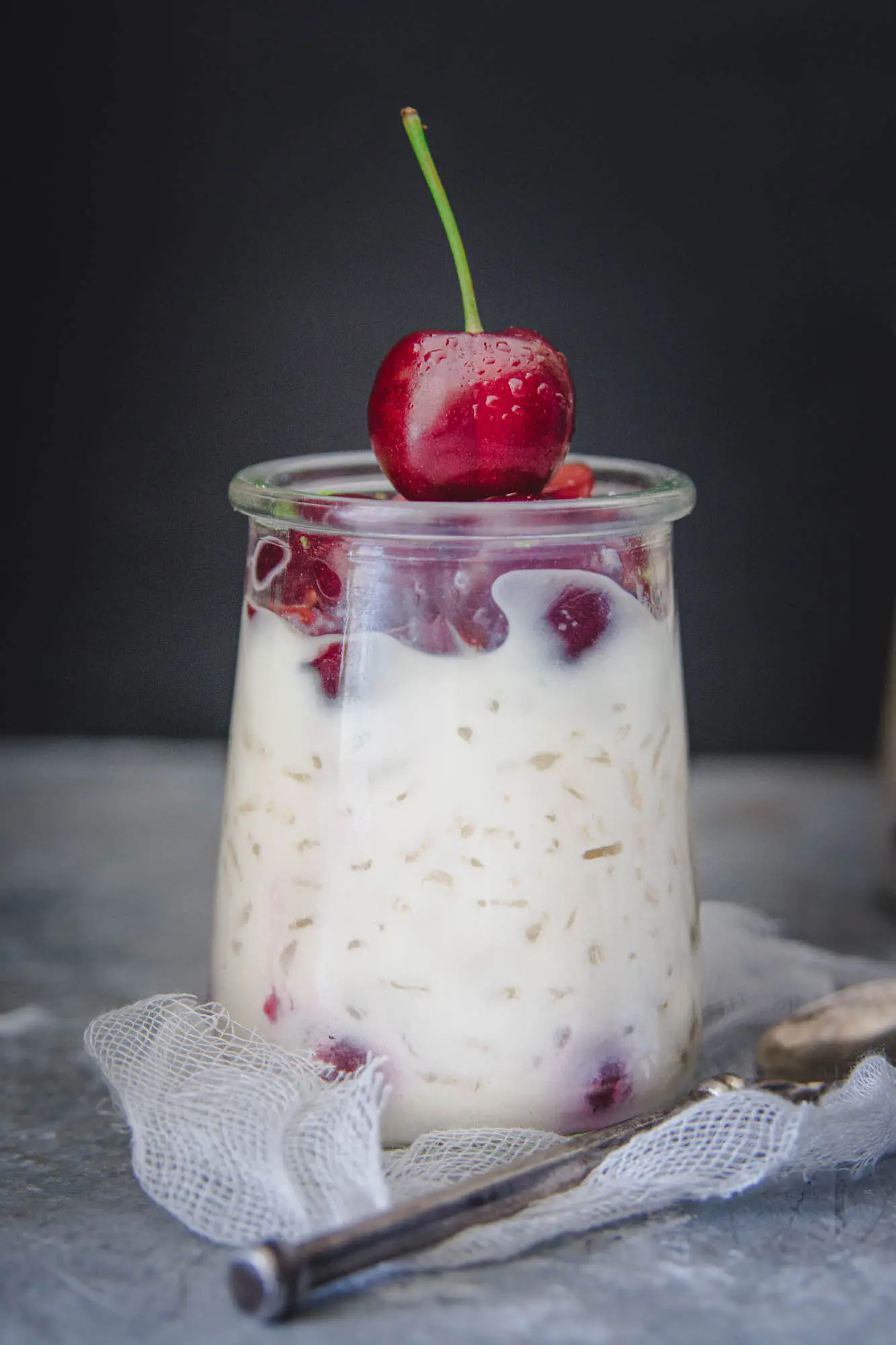 milk rice with cherry photography